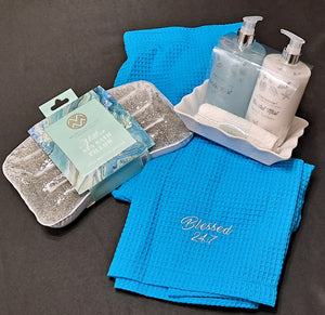 Blessed 24:7 Self Care Ladies Teal Blue Waffle Weave Spa Wrap Gift Set FREE SHIPPING