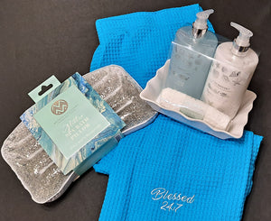 Blessed 24:7 Self Care Ladies Teal Blue Waffle Weave Spa Wrap Gift Set FREE SHIPPING