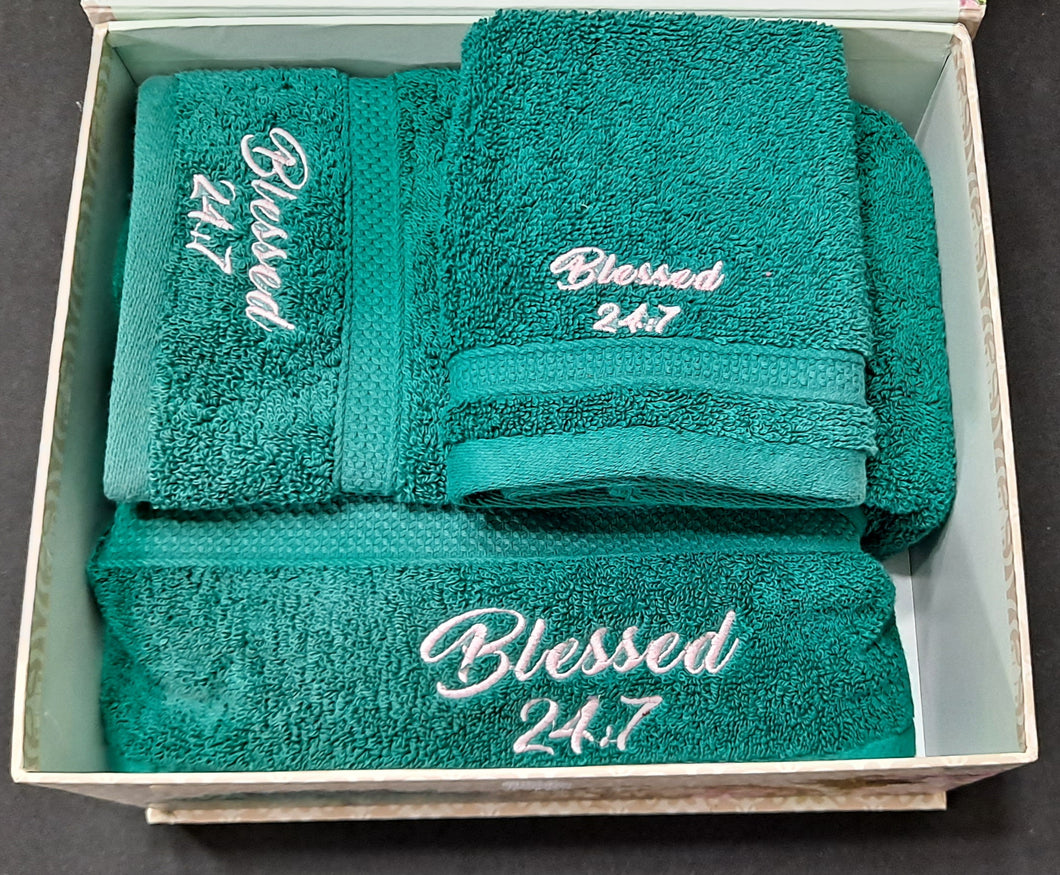 GIFT BOX SET Blessed 24:7 Green/Pink Towel Gift Set