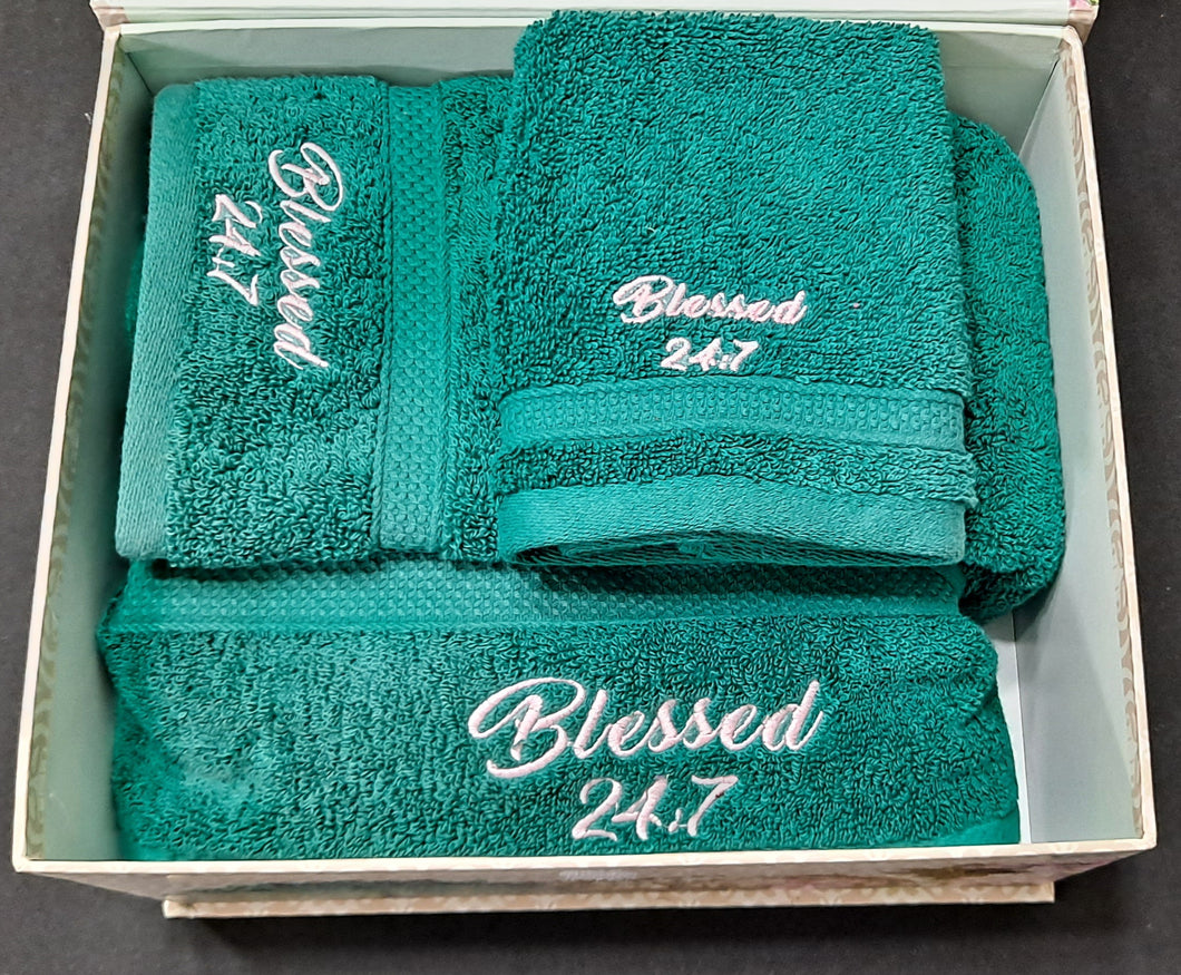 Blessed 24:7 Green/Pink Towel Gift Set FREE SHIPPING