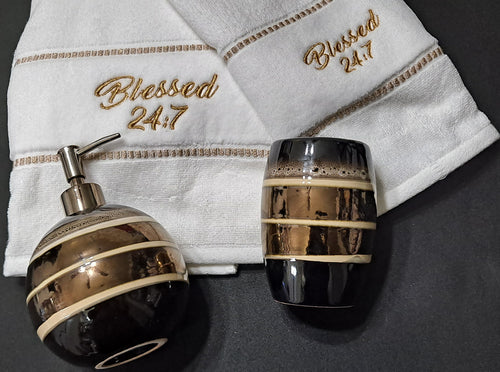 Blessed 24:7 Powder Room Gift Set (housewarming gift) White/Gold Towel Set FREE SHIPPING