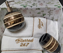 Load image into Gallery viewer, GIFT BOX SET Blessed 24:7 Powder Room Gift Set (housewarming gift) White/Gold Towel Set