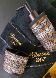 Blessed 24:7 Bathroom (housewarming) Black & Gold Towel Gift Set FREE SHIPPING