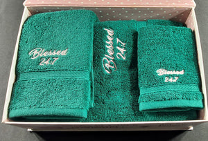Blessed 24:7 Green/Pink Towel Gift Set FREE SHIPPING