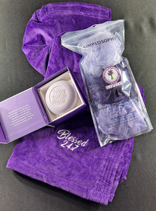 GIFT BOX SET Blessed 24:7 Ladies Self Care Spa Wrap (Purple) Gift Set plus more