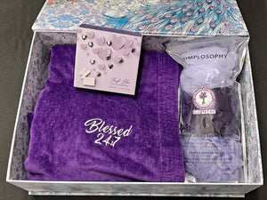 GIFT BOX SET Blessed 24:7 Ladies Self Care Spa Wrap (Purple) Gift Set plus more