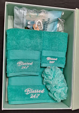 Load image into Gallery viewer, GIFT BOX SET Blessed 24:7 Pamper Day Teal Towel Gift Set with Detoxifying Foot Pads