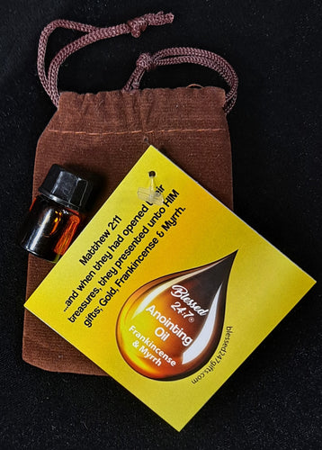 Anointing Oil Frankincense & Myrrh (sold in set of 5pcs) Brown Velvet Pouch FREE SHIPPING