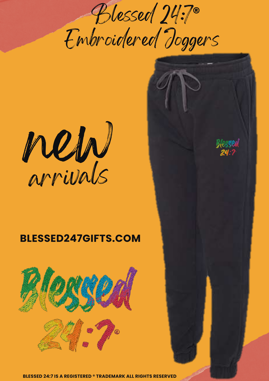 Blessed 24:7 Fleece Joggers  Black (Unisex) FREE SHIPPING