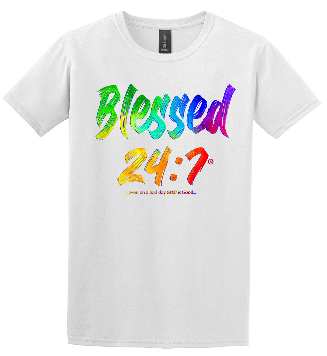 Blessed 24:7 (Watercolors) WHITE T-shirts FREE SHIPPING