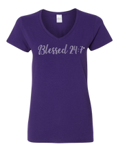 Load image into Gallery viewer, Bling Rhinestone Blessed 24:7 (Ladies V-Neck) Tees FREE SHIPPING