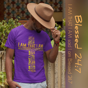 Blessed 24:7 (I AM THAT I AM) Unisex T-shirt Purple FREE SHIPPING