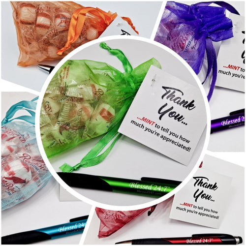 Blessed 24:7 Thank YOU Gift | Mint Candy Gift with Pen (Sold in Set of 5)  FREE SHIPPING