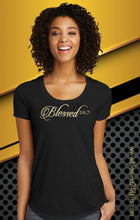 Load image into Gallery viewer, Blessed 24:7 Scoop Neck Gold Foil Print Ladies Tee FREE SHIPPING