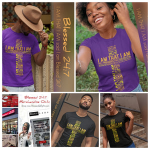 Blessed 24:7 (I AM THAT I AM) Unisex T-shirt Purple FREE SHIPPING