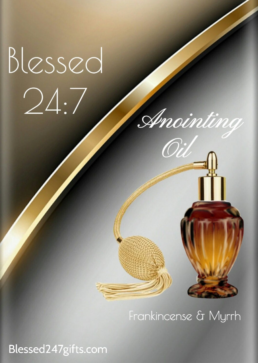 Blessed 24:7 Anointing Oil (Frankincense & Myrrh) Antique Style Spray Bottle (Gold) FREE SHIPPING