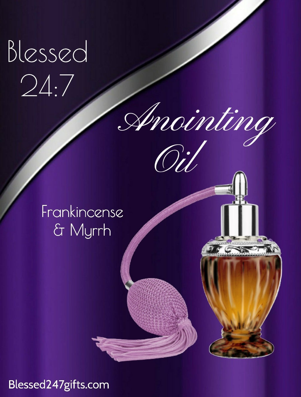 Blessed 24:7 Anointing Oil (Frankincense & Myrrh) inside Antique Style Spray Bottle (Purple) FREE SHIPPING