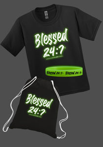 Blessed 24:7 Glow In The Dark T-shirt (YOUTH Package) T-shirt + Wristband + Bag FREE SHIPPING
