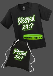 Blessed 24:7 Glow In The Dark T-shirt (YOUTH Package) T-shirt + Wristband + Bag FREE SHIPPING