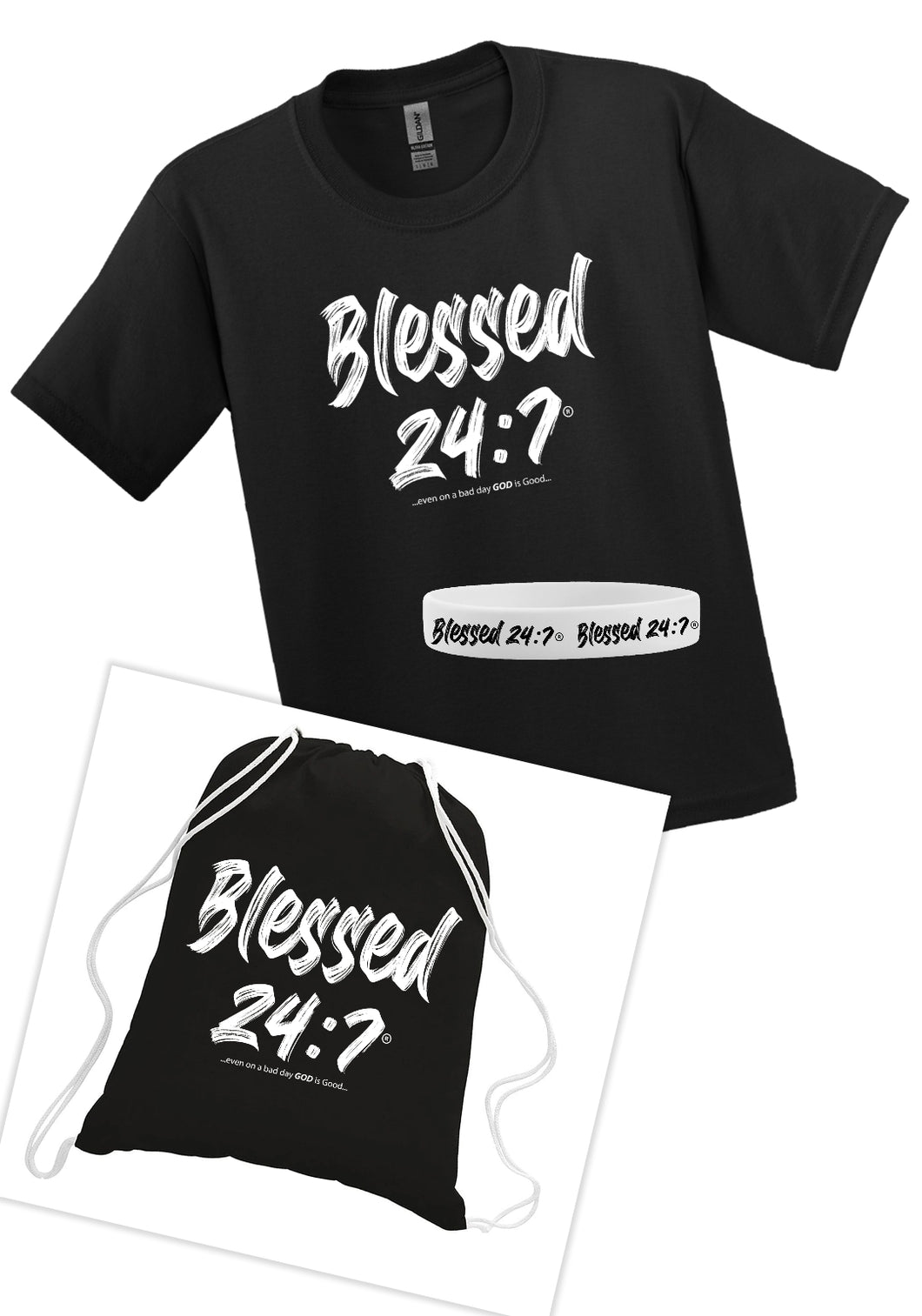 Blessed 24:7 Glow In The Dark T-shirt (YOUTH Package) T-shirt + Wristband + Bag FREE SHIPPING