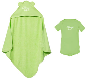 Blessed 24:7 Baby Terry Cloth Hooded Towel with Ears & Baby Onesie FREE SHIPPING