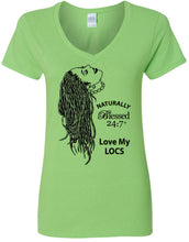 Load image into Gallery viewer, Blessed 24:7 (Love My LOCS) Ladies V-Neck T-shirts FREE SHIPPING