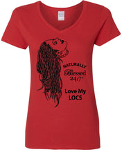 Load image into Gallery viewer, Blessed 24:7 (Love My LOCS) Ladies V-Neck T-shirts FREE SHIPPING