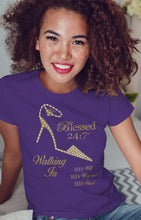 Load image into Gallery viewer, Blessed 24:7 (Walking In HIS Will) Ladies T-shirts (Purple) FREE SHIPPING