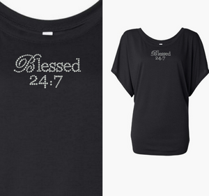 CLOSEOUT BLING Blessed 24:7 Rhinestone Ladies Tees FREE SHIPPING