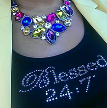 Load image into Gallery viewer, CLOSEOUT BLING Blessed 24:7 Rhinestone Ladies Tees FREE SHIPPING